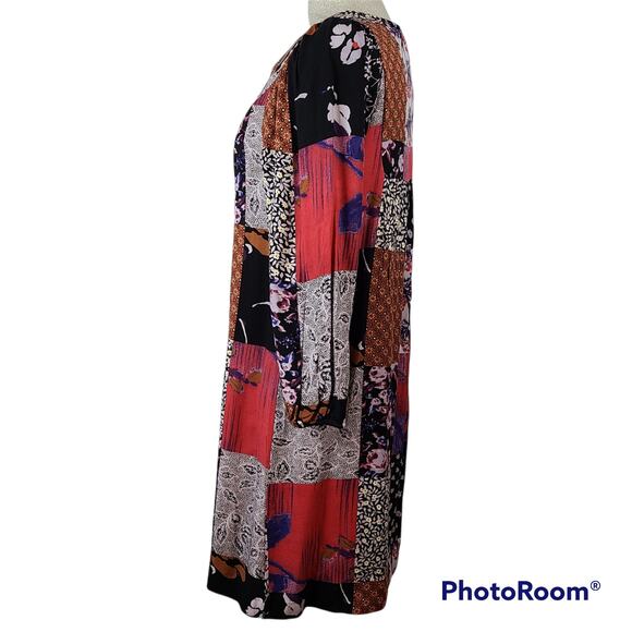 One September multicolor patchwork print boho lace up dress size Small - Picture 3 of 6